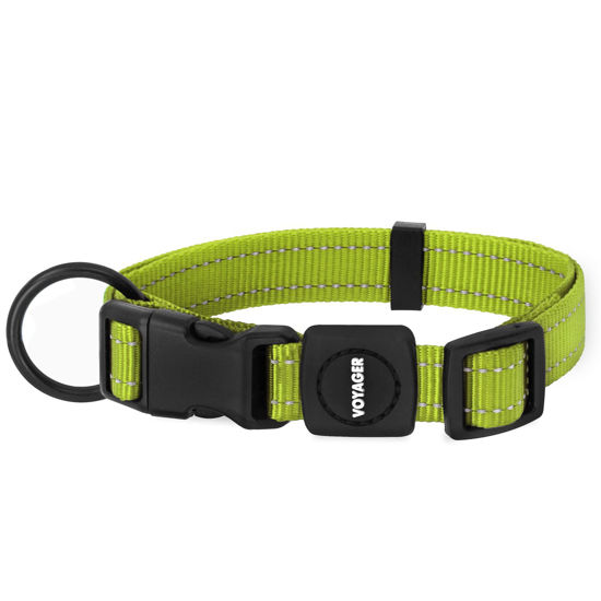 Picture of Best Pet Supplies Reflective Dog Collar with Adjustable Length, Heavy-Duty Buckle, and Strong Leash D-Ring, Training, Walking, Jogging Accessory for Small, Medium, and Large Breeds - Lime Green, S