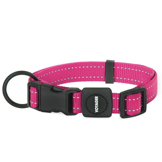 Picture of Best Pet Supplies Reflective Dog Collar with Adjustable Length, Heavy-Duty Buckle, and Strong Leash D-Ring, Training, Walking, Jogging Accessory for Small, Medium, and Large Breeds - Fuchsia, M