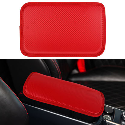 Picture of Amiss Car Center Console Pad, Universal Waterproof Car Armrest Seat Box Cover, Car Interior Accessories, Carbon Fiber PU Leather Auto Armrest Cover Protector for Most Vehicle, SUV, Truck, Car (Red)