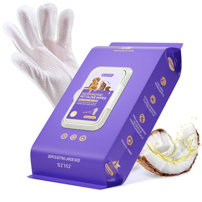 Picture of HICC PET Dog Wipes Cleaning Deodorizing, Nourish Fur and Eliminate Odors, Hypoallergenic Dog Cleaning Glove Wipes with Coconut Oil, No Rinse Cat Cleaning Wipes for Daily Care(unscent)