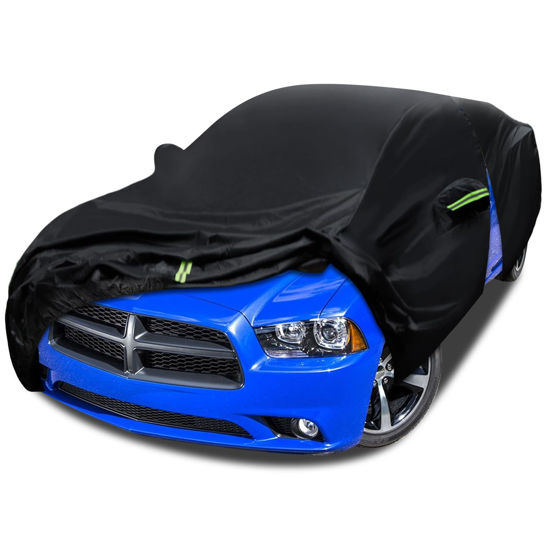 Picture of Car Cover Custom Fit for Dodge Charger 2006-2024, Waterproof All Weather Full Exterior Cover Rain Sun Hail Protector Car Cover with Door Zipper