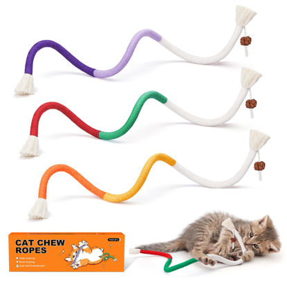 Picture of Potaroma Cat Toys Chew Ropes 3Pcs with Refillable Natural Catnip, Safe Teeth Cleaning Toy for Indoor Kittens, Interactive Cat Nip Kitty Toys for All Breeds 19.5 Inches