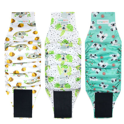 Picture of Langsprit Male Belly Bands for Dogs (Pack of 3) - High Absorbing Dog Wraps Male Washable - Reusable Male Dog Diapers (Koala, Large)