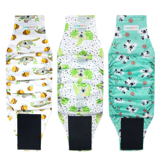 Picture of Langsprit Male Belly Bands for Dogs (Pack of 3) - High Absorbing Dog Wraps Male Washable - Reusable Male Dog Diapers (Koala, Large)