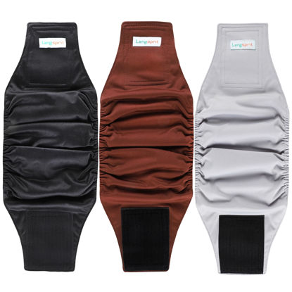 Picture of Langsprit Male Belly Bands for Dogs (Pack of 3) - High Absorbing Dog Wraps Male Washable - Reusable Male Dog Diapers (Black,Gray,Coffee, X-Small)