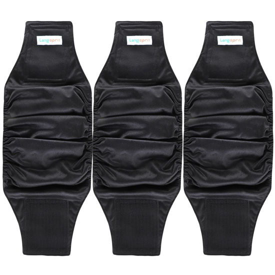 Picture of Langsprit Male Belly Bands for Dogs (Pack of 3) - High Absorbing Dog Wraps Male Washable - Reusable Male Dog Diapers (Black, XX-Large)