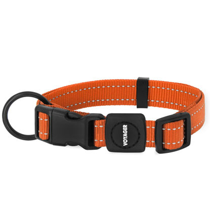 Picture of Best Pet Supplies Reflective Dog Collar with Adjustable Length, Heavy-Duty Buckle, and Strong Leash D-Ring, Training, Walking, Jogging Accessory for Small, Medium, and Large Breeds - Orange, M