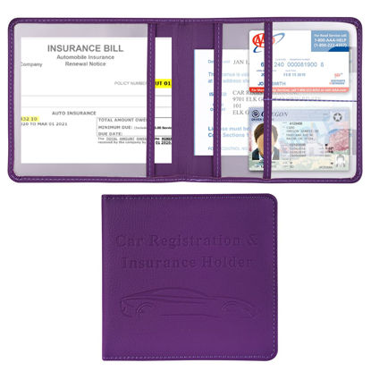 Picture of Cacturism Car Registration and Insurance Holder, Vehicle Glove Box Car Organizer Men Women Wallet Accessories Case for Cards, Essential Document, Driver License, Purple