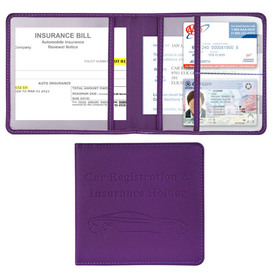 Picture of Cacturism Car Registration and Insurance Holder, Vehicle Glove Box Car Organizer Men Women Wallet Accessories Case for Cards, Essential Document, Driver License, Purple