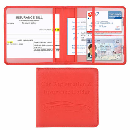 Picture of Cacturism Car Registration and Insurance Holder, Vehicle Glove Box Car Organizer Men Women Wallet Accessories Case for Cards, Essential Document, Driver License, Red
