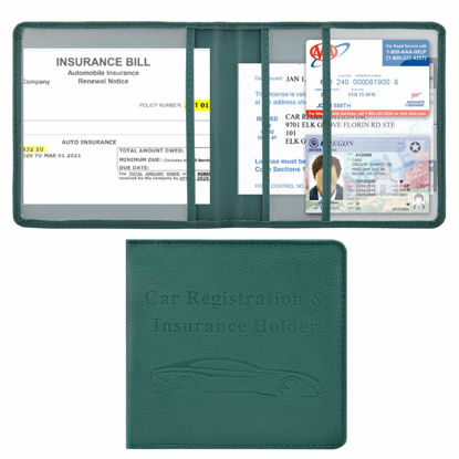 Picture of Cacturism Car Registration and Insurance Holder, Vehicle Glove Box Car Organizer Men Women Wallet Accessories Case for Cards, Essential Document, Driver License, Dark Green