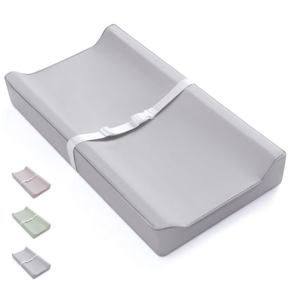 Picture of Blissful Diary Vegan Leather Baby Changing Pad with Waterproof & Wipe-Clean PU Cover, Standard Size Cozy Diaper Changing Pad for Dresser and Table, Light Gray