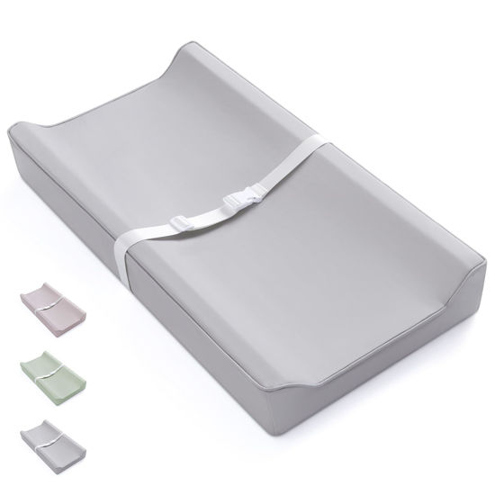 Picture of Blissful Diary Vegan Leather Baby Changing Pad with Waterproof & Wipe-Clean PU Cover, Standard Size Cozy Diaper Changing Pad for Dresser and Table, Light Gray
