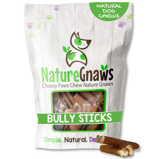 Picture of Nature Gnaws Bully Stick Bites for Small Dogs 2-4" (8oz) - Long Lasting for Light Chewers and Puppies - Natural Beef Dog Chew Treats - Rawhide Free
