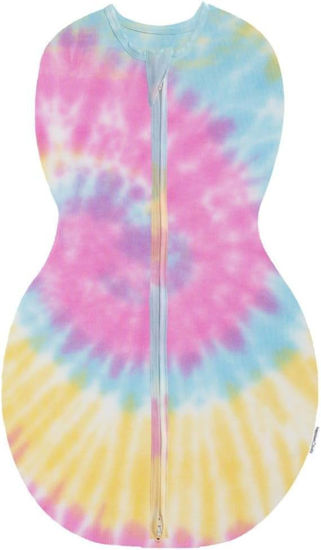 Picture of Happiest Baby Sleepea 5-Second Swaddle - 100% Organic Cotton Baby Swaddle Blanket - Doctor Designed Promotes Healthy Hip Development (Tie Dye Rainbow, X-Large)