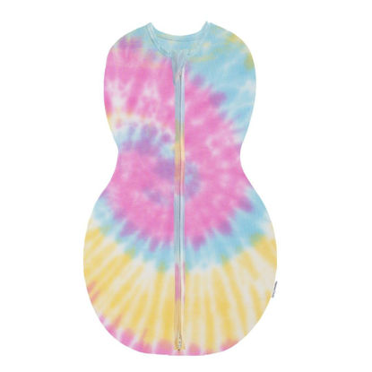 Picture of Happiest Baby Sleepea 5-Second Swaddle - 100% Organic Cotton Baby Swaddle Blanket - Doctor Designed Promotes Healthy Hip Development (Tie Dye Rainbow, Small)