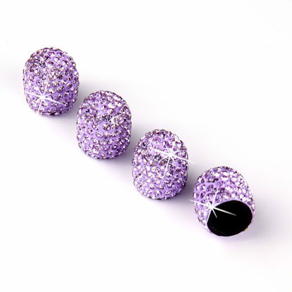Picture of JUSTTOP 4 Pack Handmade Crystal Rhinestone Car Tire Valve Stem Caps, Car Wheel Tire Valve, Attractive Dustproof Bling Car Accessories, Universal for Cars, Trucks and Motorcycles-Purple