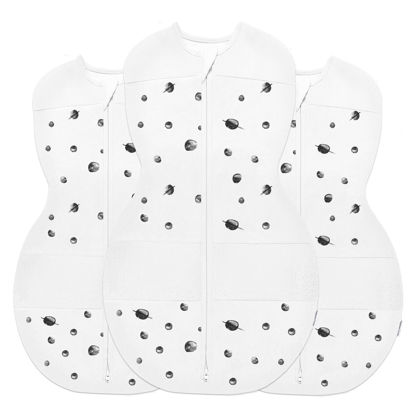Picture of Happiest Baby Sleepea 5-Second Swaddle - 100% Organic Cotton Baby Swaddle Blanket - Doctor Designed Promotes Healthy Hip Development - 3-Pack Newborn Bundle (Ivory Planets, 2 x Small, 1 x Medium)