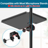 Picture of Functional Metal Microphone Stand Tray with Phone Holder - Universal Large Mic Stand Tray Shelf Clamp on Music Stand Tray Attachment for Studio Concert Karaoke Stands with 11.7" x 7.8" for Storage