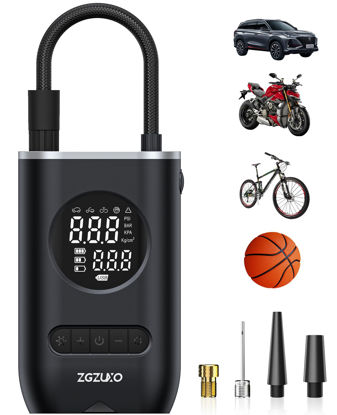 Picture of Tire Inflator Portable Air Compressor-ZGZUXO 150PSI Cordless Air Pump for Car Tires with Pressure Gauge LED Light, Electric Bike Tire Pump for Car Motorcycle Bicycle Ball, Bike Accessories