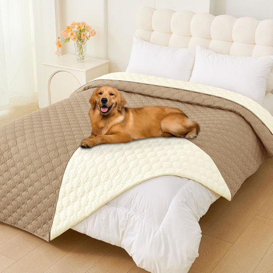 Picture of Smiry Waterproof Dog Blanket, Soft Dog Bed Cover Pet Blanket, Reversible Couch Cover for Dogs Washable, Pet Couch Covers for Sofa Furniture Protector for Puppy Cat (82x82 Inch, Camel/Beige)