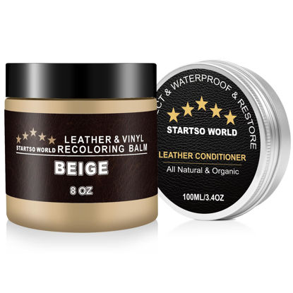 Picture of STARTSO WORLD 200Ml Leather Recoloring Balm with 100ML Leather Conditioner, Beige Leather Repair Kit for Furniture, Leather Dye, Leather Scratch Repair, Leather Couch Paint