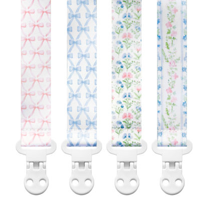 Picture of Baby Pacifier Clip Holder - Girl 4 Pack Gift Set - Vintage Floral Bows Ribbons Flowers French Blue Pink