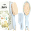Picture of Baby Hair Brush and Comb Set for Newborn - Wooden Baby Hair Brush Set with Soft Goat Bristle, Baby Brush Set for Newborns, Baby Brush and Comb Set Girl, Boy, Toddler Cradle Cap Brush (Oval, Frost)