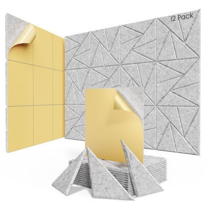 Picture of 12 pack Acoustic Panels With Self-Adhesive, 12"X 12"X 0.4"Sound Proof Foam Panels, Sound Panels High Density, Soundproof Wall Panels for Home Studio Office Grey