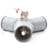 Picture of Tempcore Pet Cat Tunnel Tube Cat Toys 3 Way Collapsible, Cat Tunnels for Indoor Cats Fleece-Lined in for Warmth，Kitty Tunnel Bored Cat Pet Toys Peek Hole Toy Ball Cat, Puppy, Kitten, Geometry Grey