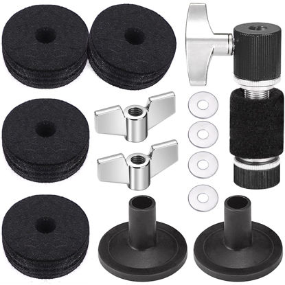 Picture of Facmogu 13PCS Cymbal Replacement Accessories, Standard Hi-Hat Clutch, Drum Cymbal Felt Pads Include Wing Nuts & Washers & Plastic Cymbal Sleeves, Replacement for Drum Set - Black