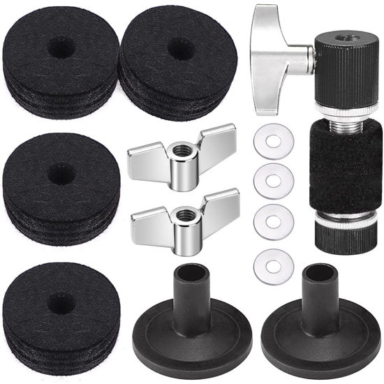 Picture of Facmogu 13PCS Cymbal Replacement Accessories, Standard Hi-Hat Clutch, Drum Cymbal Felt Pads Include Wing Nuts & Washers & Plastic Cymbal Sleeves, Replacement for Drum Set - Black