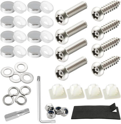 Picture of LivTee Anti Theft License Plate Screws Set for Securing Frames and Covers, License Plate Bolts, M6 (1/4") Tamper Proof Screws, Fastener Nut, Caps Cover for Front Rear Frame Holder Mounting - Silver