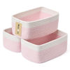 Picture of MiniArk Shelf Storage Baskets for Organizing | Closet Organizer Bins | Small Baskets | Toy Basket | Cute Decorative Basket | Cube Storage Bin | Woven Rope Basket | 11.5×7.5×4.7” | 3 Packs White Pink