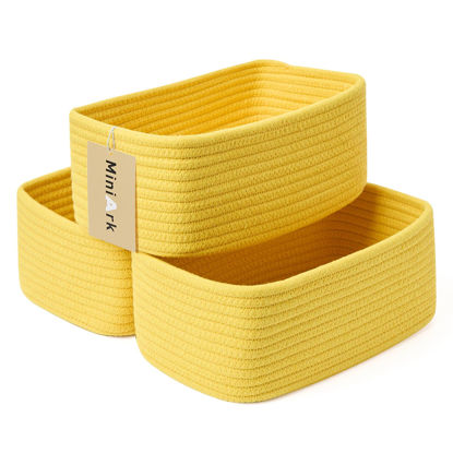 Picture of MiniArk Shelf Storage Baskets for Organizing | Closet Organizer Bins | Small Baskets | Toy Basket | Cute Decorative Basket | Cube Storage Bin | Woven Rope Basket | 11.5×7.5×4.7” | 3 Packs Yellow
