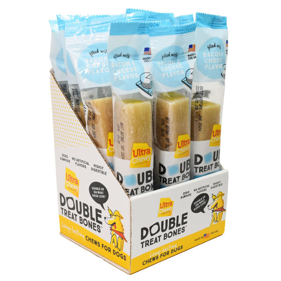 Picture of Ultra Chewy Bacon and Cheese Double Treat Bones: Long-Lasting Dog Treats Made in USA for Large and Small Breeds, Highly Digestible, Ideal for Aggressive Chewers (12 Count)