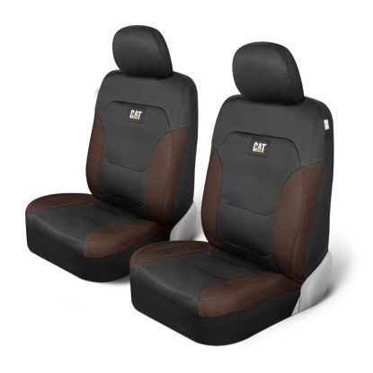 Picture of Cat® Flexfit™ Automotive Seat Covers for Cars Trucks and SUVs (Set of 2) - Black Car Seat Covers for Front Seats, Truck Seat Protectors with Brown Honeycomb Trim, Auto Interior Covers