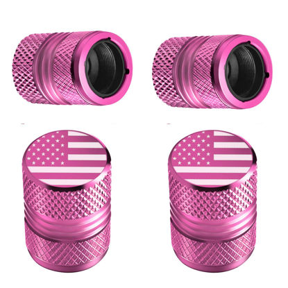 Picture of Tire Valve Stem Caps - 4 Pack Anti-Corrosion Premium Anodized Alloy Tyre Air Valve Caps American Flag for Car SUV Bike Pink