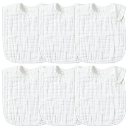 Picture of Zainpe 6Pcs Snap Muslin Cotton Baby Bibs White Adjustable Drool Bib with 6 Absorbent Soft Layers, Machine Washable Unisex Burp Cloths for 3 to 36 Months Boys Girls Infant Newborn Toddler