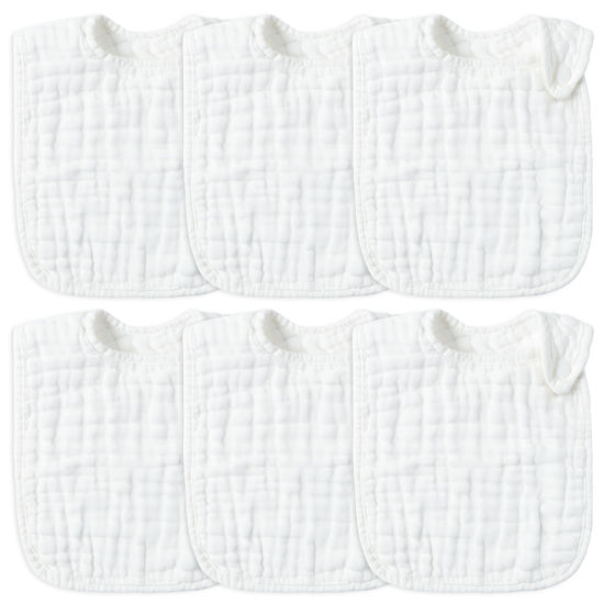 Picture of Zainpe 6Pcs Snap Muslin Cotton Baby Bibs White Adjustable Drool Bib with 6 Absorbent Soft Layers, Machine Washable Unisex Burp Cloths for 3 to 36 Months Boys Girls Infant Newborn Toddler