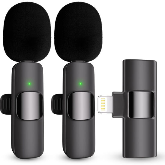 Picture of Professional Wireless Lavalier Lapel Microphone for iPhone, iPad, Cordless Omnidirectional Condenser Recording Mic for Video Recording, Live Streaming, Interview Podcast Vlog YouTube Tiktok(2 Pack)
