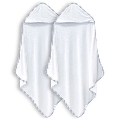 Picture of BAMBOO QUEEN 2 Pack Baby Bath Towel - Rayon Made from Bamboo, Ultra Absorbent - Ultra Soft Hooded Towels for Boy and Girl (White and Stripe, 30 x 30 Inch)