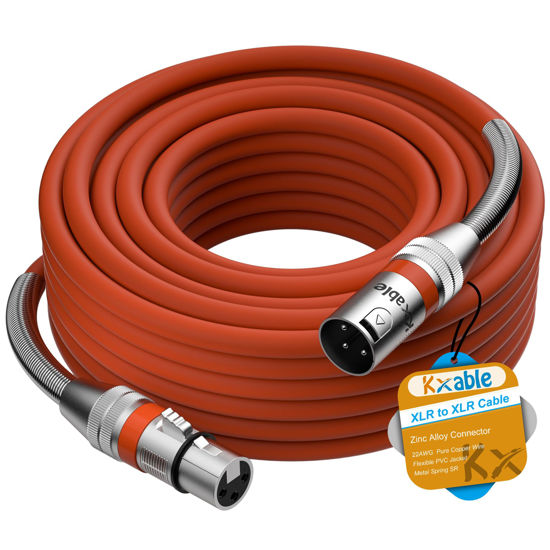 Picture of XLR to XLR Cable 30 Feet, Premium XLR Microphone Cable, Heavy Duty 22AWG OFC XLR Male to Female Cord, 3-Pin Shielded Mic Speaker Cable, Zinc Alloy Connectors, Metal Spring SR, Orange