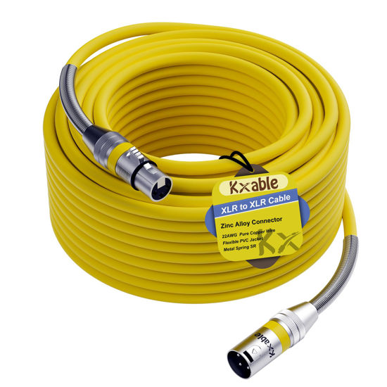 Picture of XLR to XLR Cable 100 Feet, Premium XLR Microphone Cable, Heavy Duty 22AWG OFC XLR Male to Female Cord, 3-Pin Shielded Mic Speaker Cable, Zinc Alloy Connectors, Metal Spring SR, Yellow