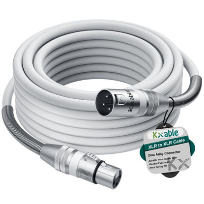 Picture of XLR to XLR Cable 15 Feet, Premium XLR Microphone Cable, Heavy Duty 22AWG OFC XLR Male to Female Cord, 3-Pin Shielded Mic Speaker Cable, Zinc Alloy Connectors, Metal Spring SR, White
