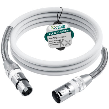 Picture of XLR to XLR Cable 1 Feet, Premium XLR Microphone Cable, Heavy Duty 22AWG OFC XLR Male to Female Cord, 3-Pin Shielded Mic Speaker Cable, Zinc Alloy Connectors, Metal Spring SR, White