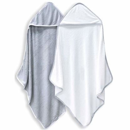 Picture of BAMBOO QUEEN 2 Pack Baby Bath Towel - Rayon Made from Bamboo - Ultra Soft Hooded Towels for Babies,Toddler,Infant - Newborn Essential -Perfect Baby Registry Gifts, 37.5x37.5 in - Grey and White