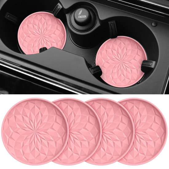 Picture of ME.FAN Car Cup Coaster [4 Pack] Silicone Car Coasters/Cup Mats - 2.75In Universal Non-Slip Recessed Car Interior Accessories - Car Cup Holder Insert Coasters Pink