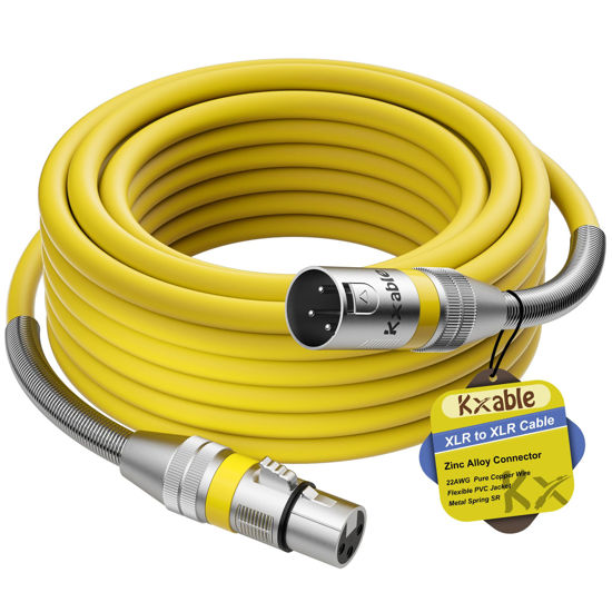Picture of XLR to XLR Cable 25 Feet, Premium XLR Microphone Cable, Heavy Duty 22AWG OFC XLR Male to Female Cord, 3-Pin Shielded Mic Speaker Cable, Zinc Alloy Connectors, Metal Spring SR, Yellow