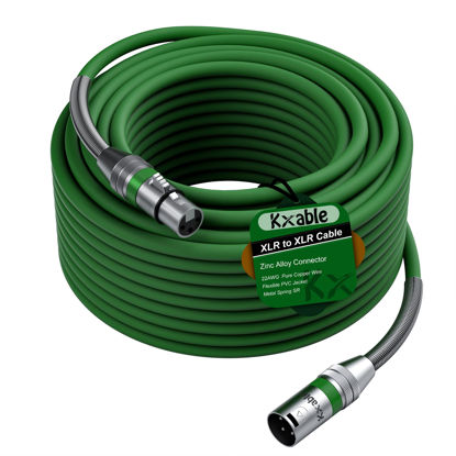 Picture of XLR to XLR Cable 100 Feet, Premium XLR Microphone Cable, Heavy Duty 22AWG OFC XLR Male to Female Cord, 3-Pin Shielded Mic Speaker Cable, Zinc Alloy Connectors, Metal Spring SR, Green